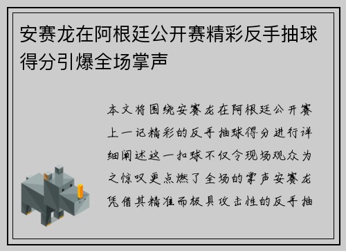 安赛龙在阿根廷公开赛精彩反手抽球得分引爆全场掌声